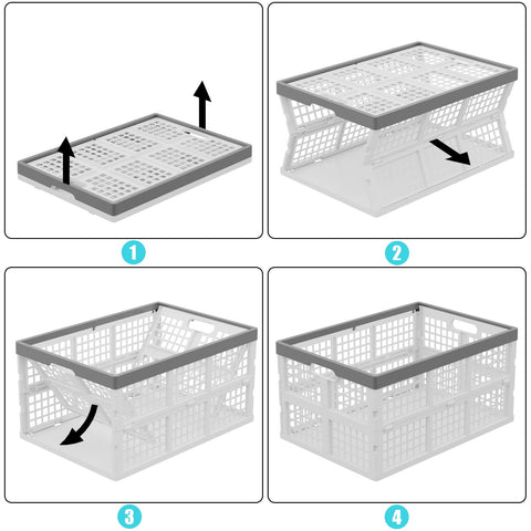 Buyitt 4-Pack 30 L Plastic Collapsible Crates, Stackable Storage Bins