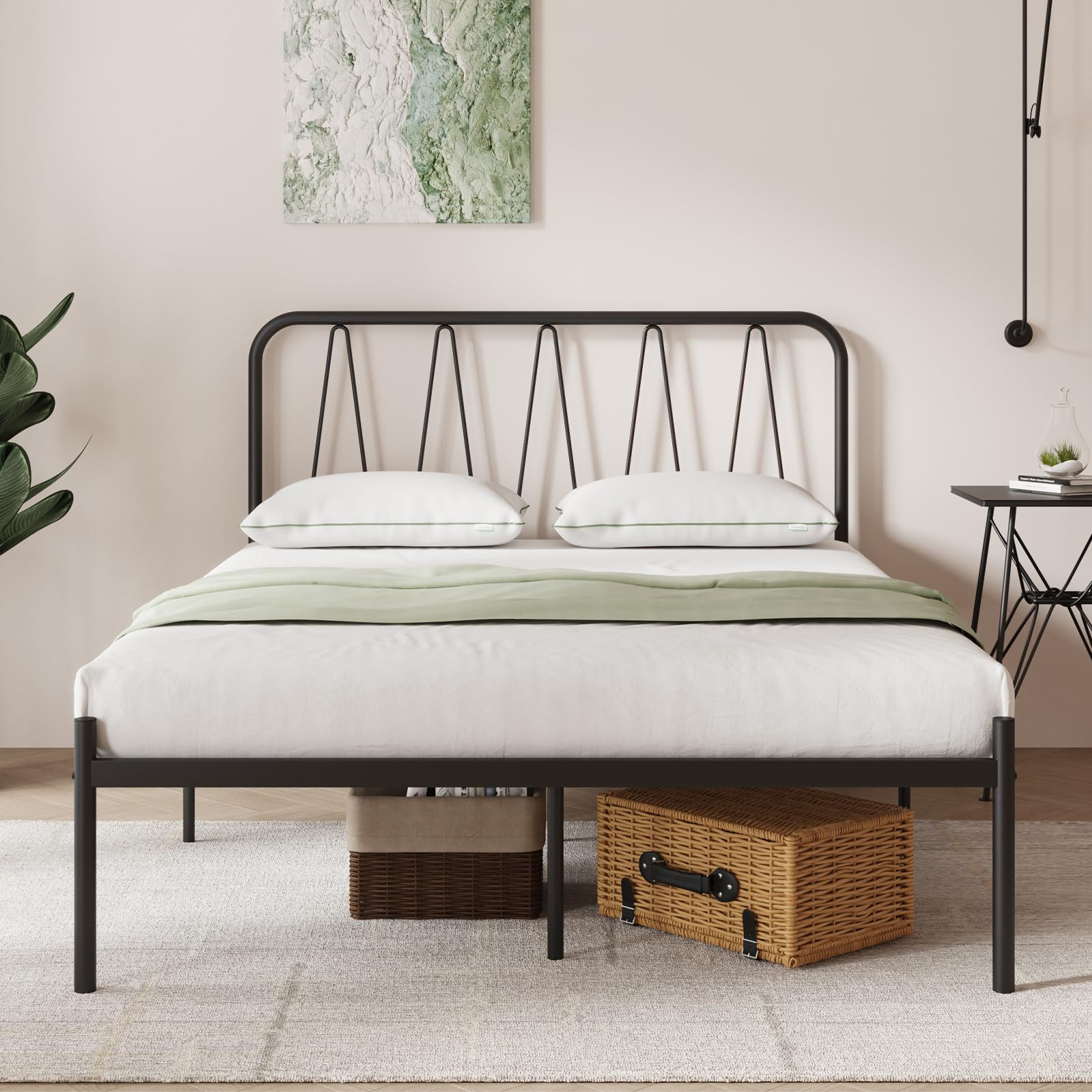 Novilla 36cm Metal Bed Frame, Platform Bed Frame with Headboard, Steel Slat Support, Mattress Foundation, Easy Assembly