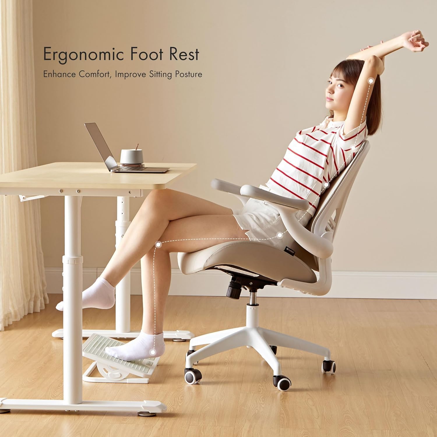 EUREKA ERGONOMIC Adjustable Footrest with Massage Surface, Office Desk Footstool for Office and Home, Light Grey