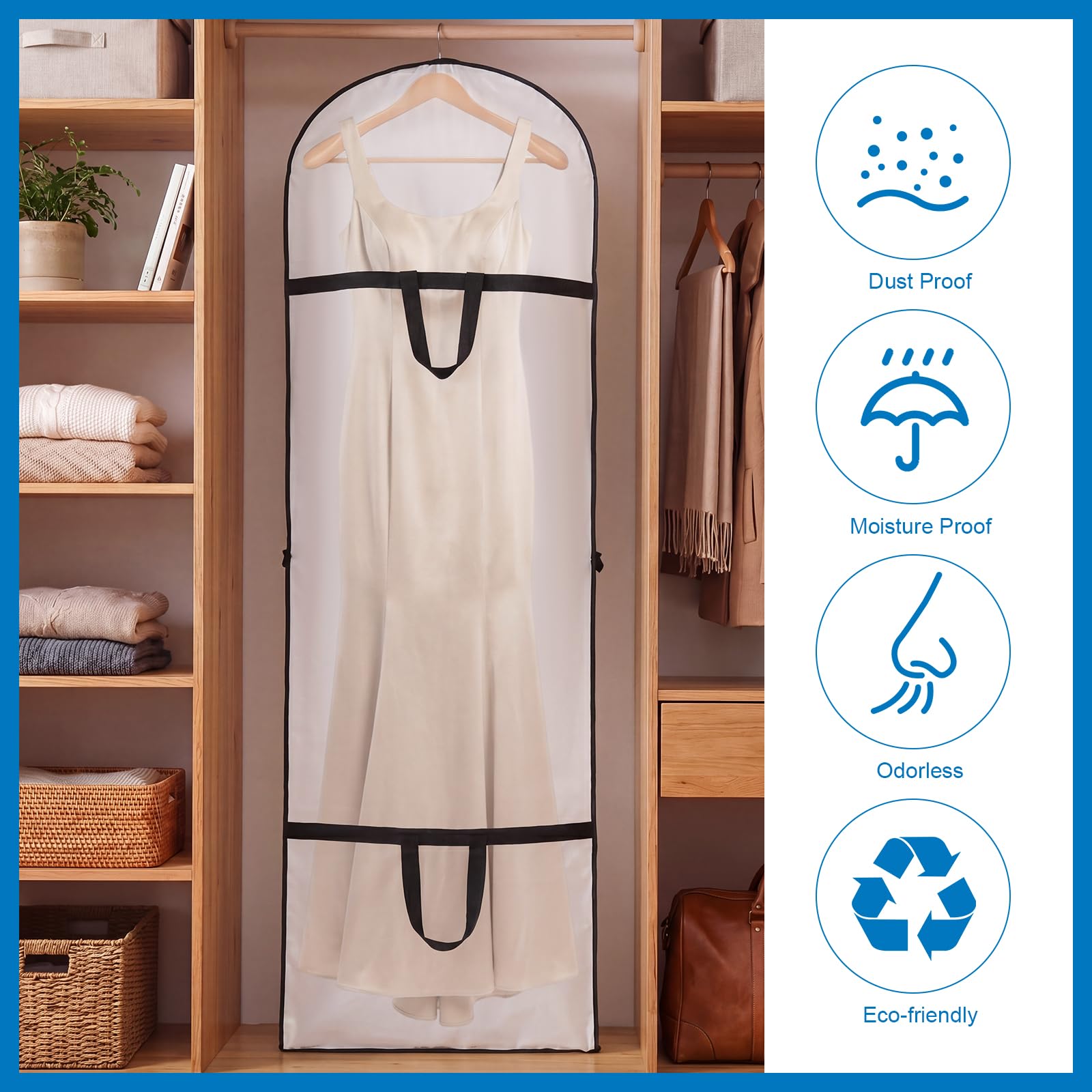 Dntorx 4PCS Long Dress Bags Covers PEVA Wedding Dress Bags 71in, White