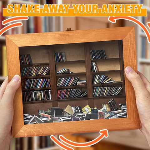HIULLEN Anxiety Bookshelf Shake Away Your Anxiety, Anxiety Mini Bookshelf, Miniature Book Display Shelf With 300Pcs Mini Books