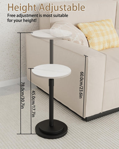 GUOHNHE Round End Table, Height Adjustable Drink Stand, 1 Pack, White