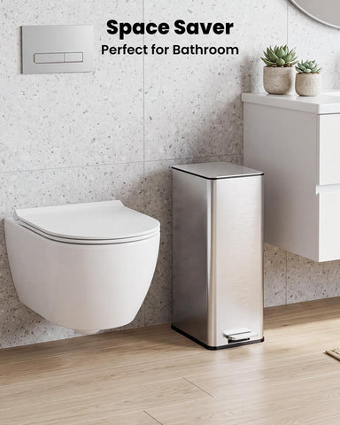 YEAUPE PRO Kitchen Bin, 20L Bathroom Bin, Tall Slim Stainless Steel Pedal Rubbish Bin, with Soft-Close Lids and Plastic Inner Buckets, Odour Seal