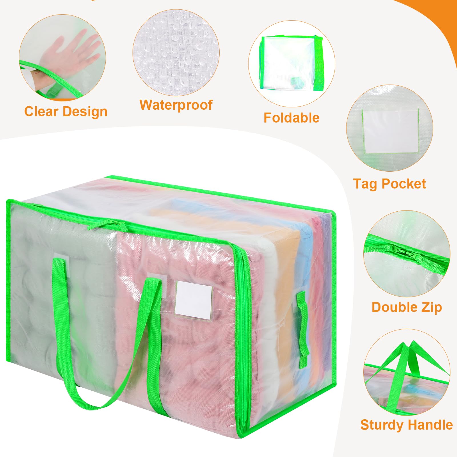 Dntorx 6 Pack 105L Moving Bags Clothes Storage Bags Drom Packing Box, Green