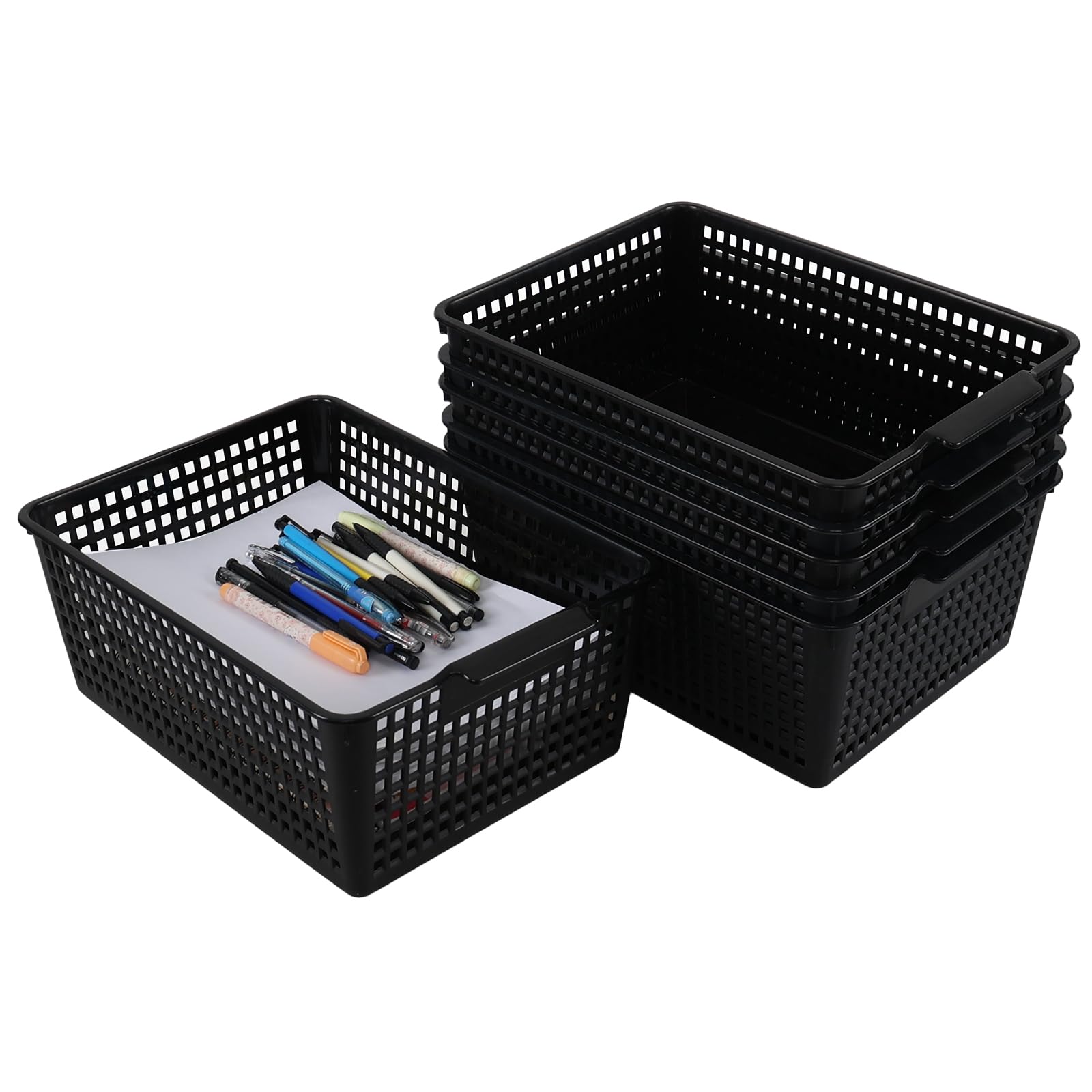 Kiddream 6-pack Large Storage Baskets, Plastic Organizing Basket Bins (Black)