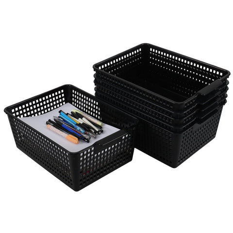 Kiddream 6-pack Large Storage Baskets, Plastic Organizing Basket Bins (Black)