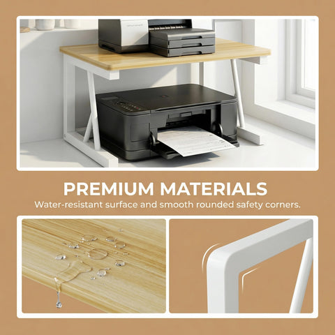 Metal Wood Printer Stand for Desk,2 Tier Desktop Printer Table,48x30x27cm