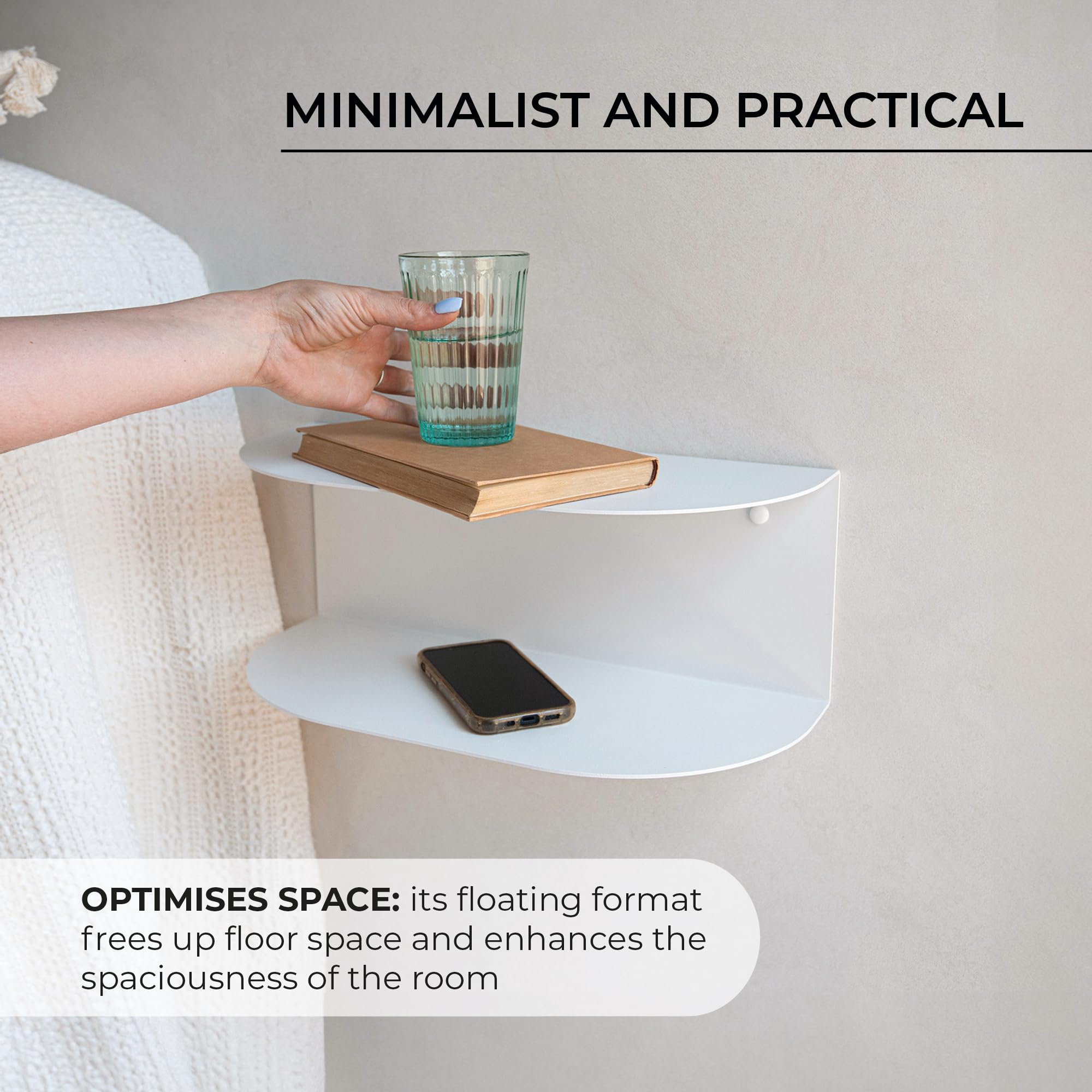 MILUKA Floating Bedside Tables Set of 2 | Wall Mounted Console Table 40 X 20 cm in Beige Sand Metal, 2 shelf Design | Modern Floating shelves
