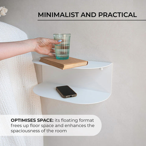 MILUKA Floating Bedside Tables Set of 2 | Wall Mounted Console Table 40 X 20 cm in Beige Sand Metal, 2 shelf Design | Modern Floating shelves