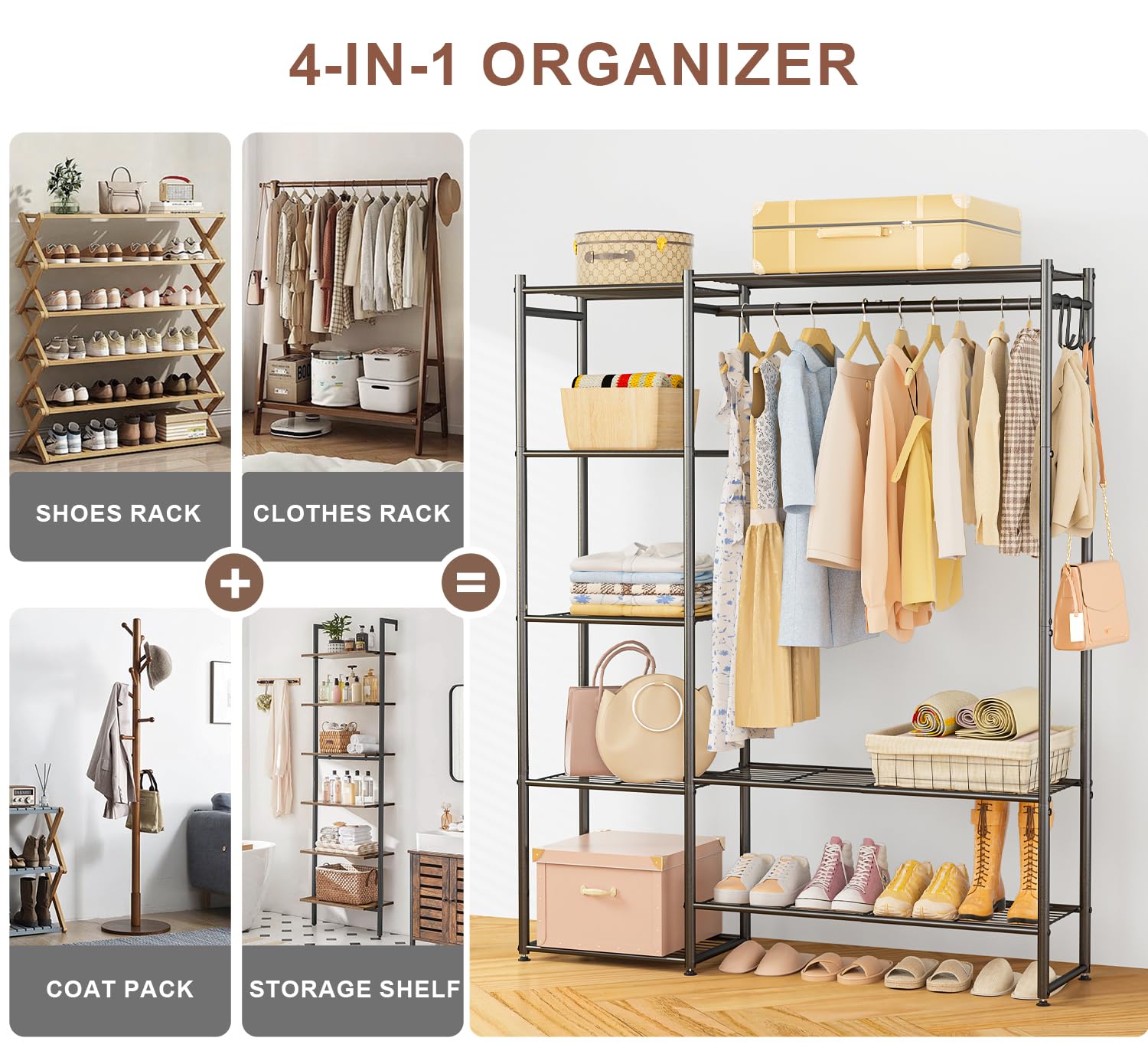 Neprock Clothes Rail with Shelves Metal Wardrobes for Bedroom Clothing Rack