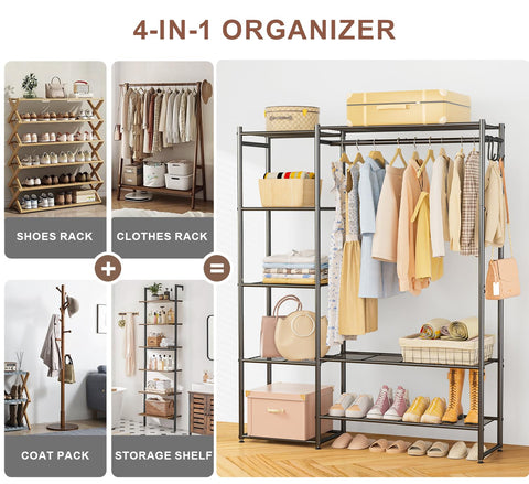 Neprock Clothes Rail with Shelves Metal Wardrobes for Bedroom Clothing Rack
