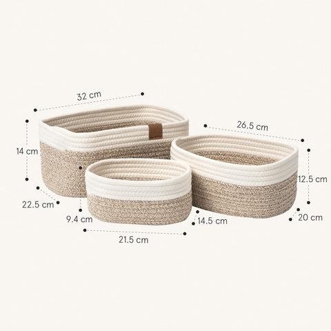 LA JOLIE MUSE Small Cotton Woven Storage Baskets, White & Desert, 3 Pack