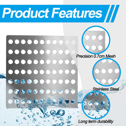 2 Pack Stainless Steel Drain Cover 15x15cm Square Outdoor Drain Cover