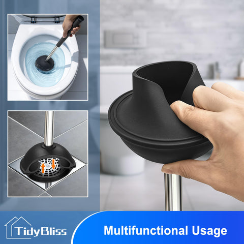 TidyBliss Toilet Brush and Plunger Combo Set with Holder and Hidden Tweezers, Heavy Duty Bathroom Bowl Scrubber Cleaning Kit for Bathtub Wash Basin