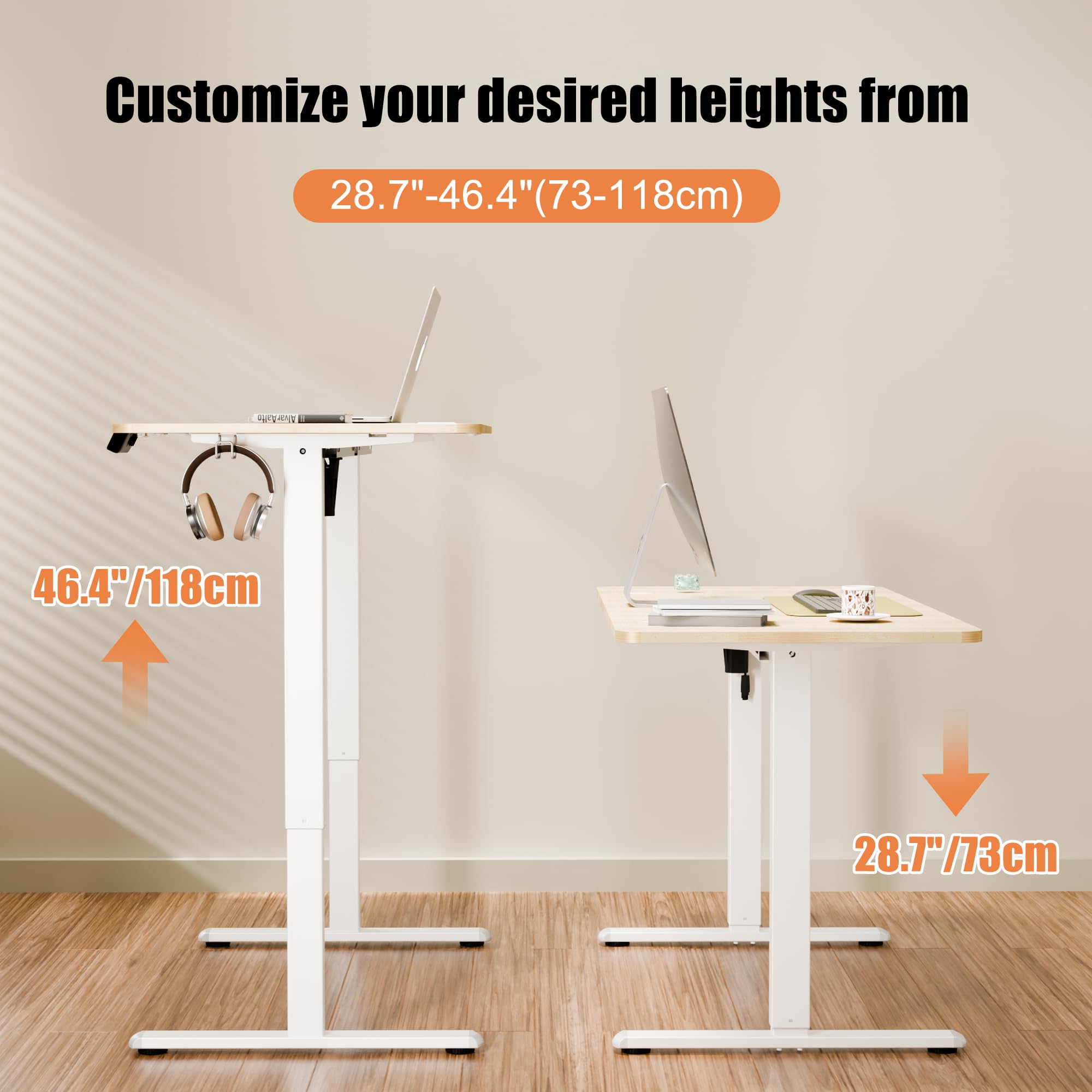 ERGOMAKER Electric Standing Desk 120x60cm, 2 Memory Presets, Gold Oak