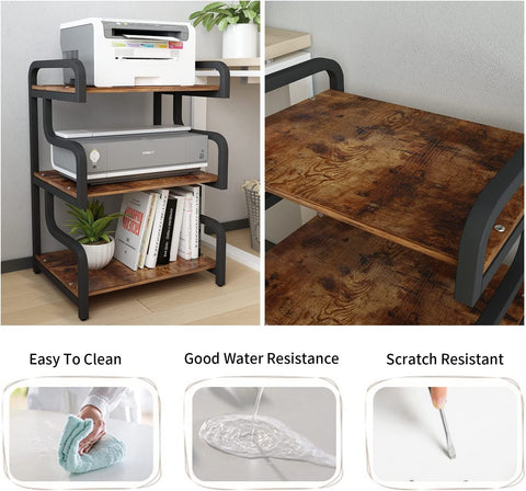 PUNCIA 3-Tier Printer Stand with Storage Movable Printer Table on Wheels