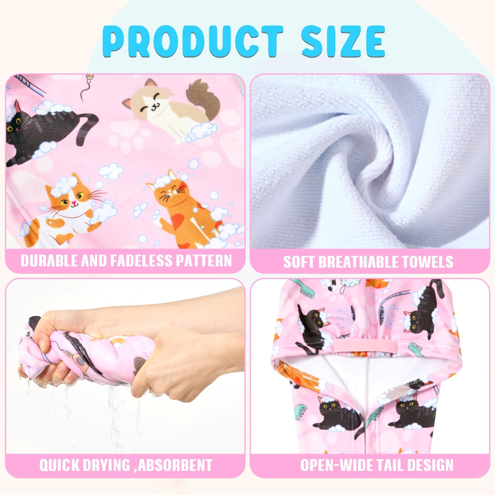 WAWSAM 2 Pack Kids Hair Towel Wrap for Girls, Microfibre Hair Turban Towel Fast Drying, Hair Towel Wrap with Elastic Strap for Long Hair