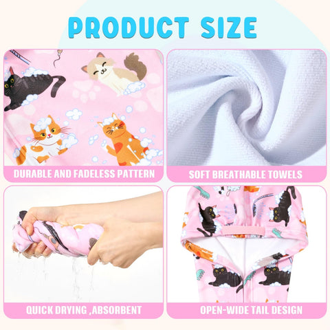 WAWSAM 2 Pack Kids Hair Towel Wrap for Girls, Microfibre Hair Turban Towel Fast Drying, Hair Towel Wrap with Elastic Strap for Long Hair