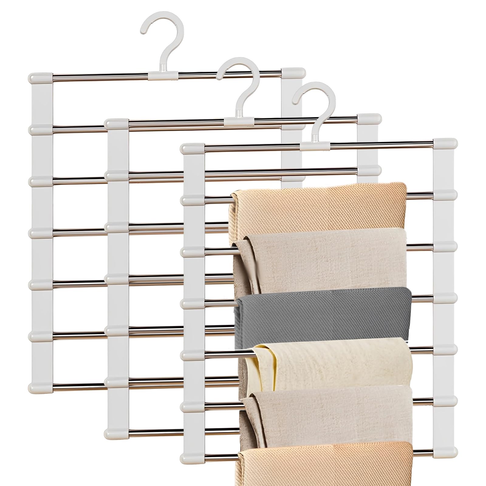 Jicyor 3 Pack Trouser Hangers,6 in 1 Space Saving Hangers with 360° Swivel Hook for Various Types of Clothing