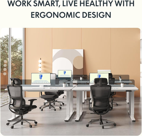 FLEXISPOT 140 x 60 cm Electric Standing Desk, Sit Stand Table Height Adjustable Desk with Backpack Hook and Memory Smart Pannel