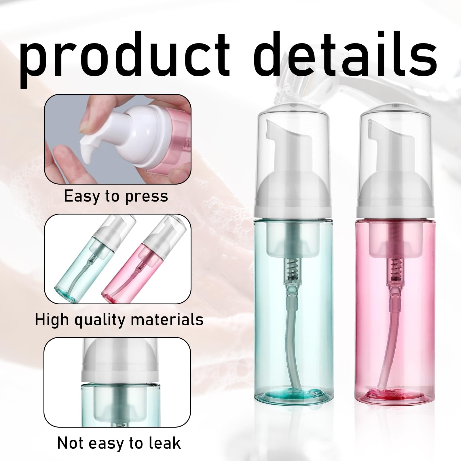 2PCS Foam Pump Bottle Travel Portable Small Size Mousse Foam Soap Dispenser