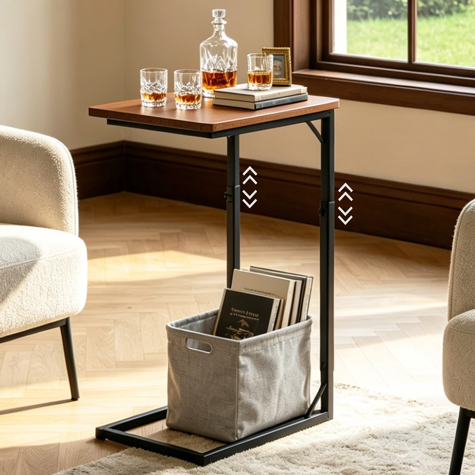 OFIDELITY Side Table, Height Adjustable C table, End Table for Sofa, Couch & Bedside