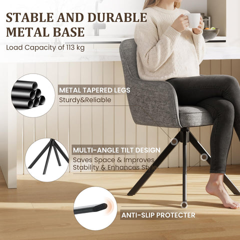 COLAMY 360°Swivel Dining Chairs Set of 6, Fabric Chairs for Dining Room with Armrests, Hollow Backrest and Thick Seat Cushion