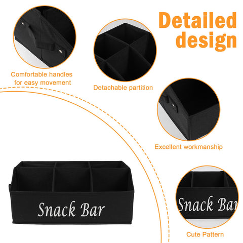 Xbopetda Snack Box Container, 6-Compartment Tray with Handles, Food Storage Organizer Bins, Trapezoid Snack Basket, Pantry Storage Station, Black