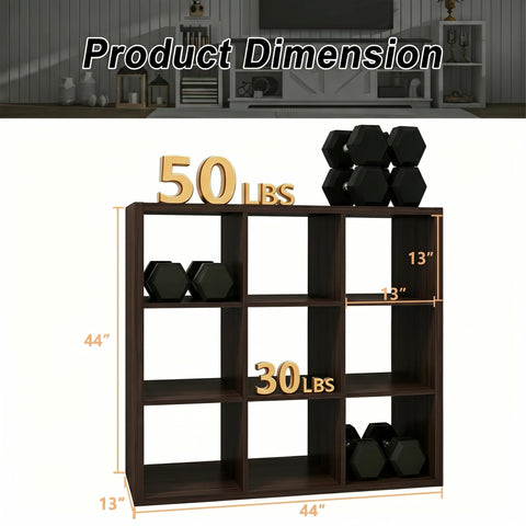 CTESNE【Wooden Thick Frame 9 Cube Storage Organizer Shelf with Anti-Tipping Kits + Reversible Open Back Bookcase