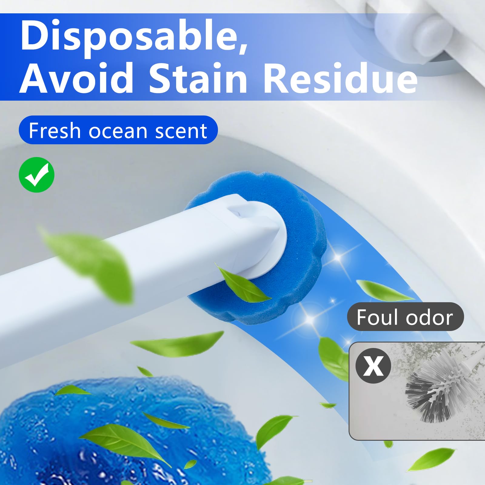2 Pack Dispasable Toilet Brush and Holder Set, with 48 Toilet Brush Refills