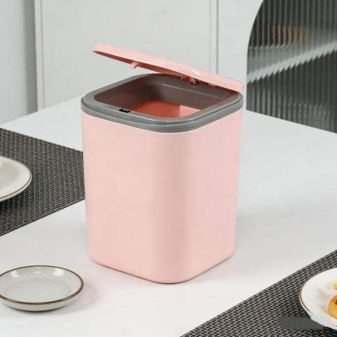 Yesdate Table Bin Mini Desk Rubbish Bin with Lid, 2 Litre Small Table Wastebasket for Office, Home, Bathroom, Bedroom, Car (Pink)