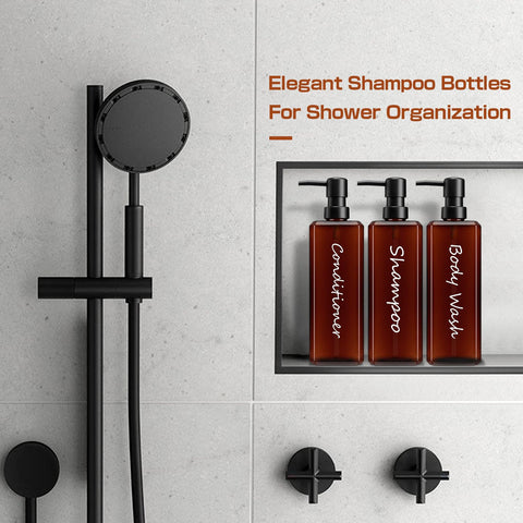 GMISUN Shampoo and Conditioner Dispenser, 17 Fl oz / 500ml Square Shower Gel Dispenser, Refillable Shampoo Bottles