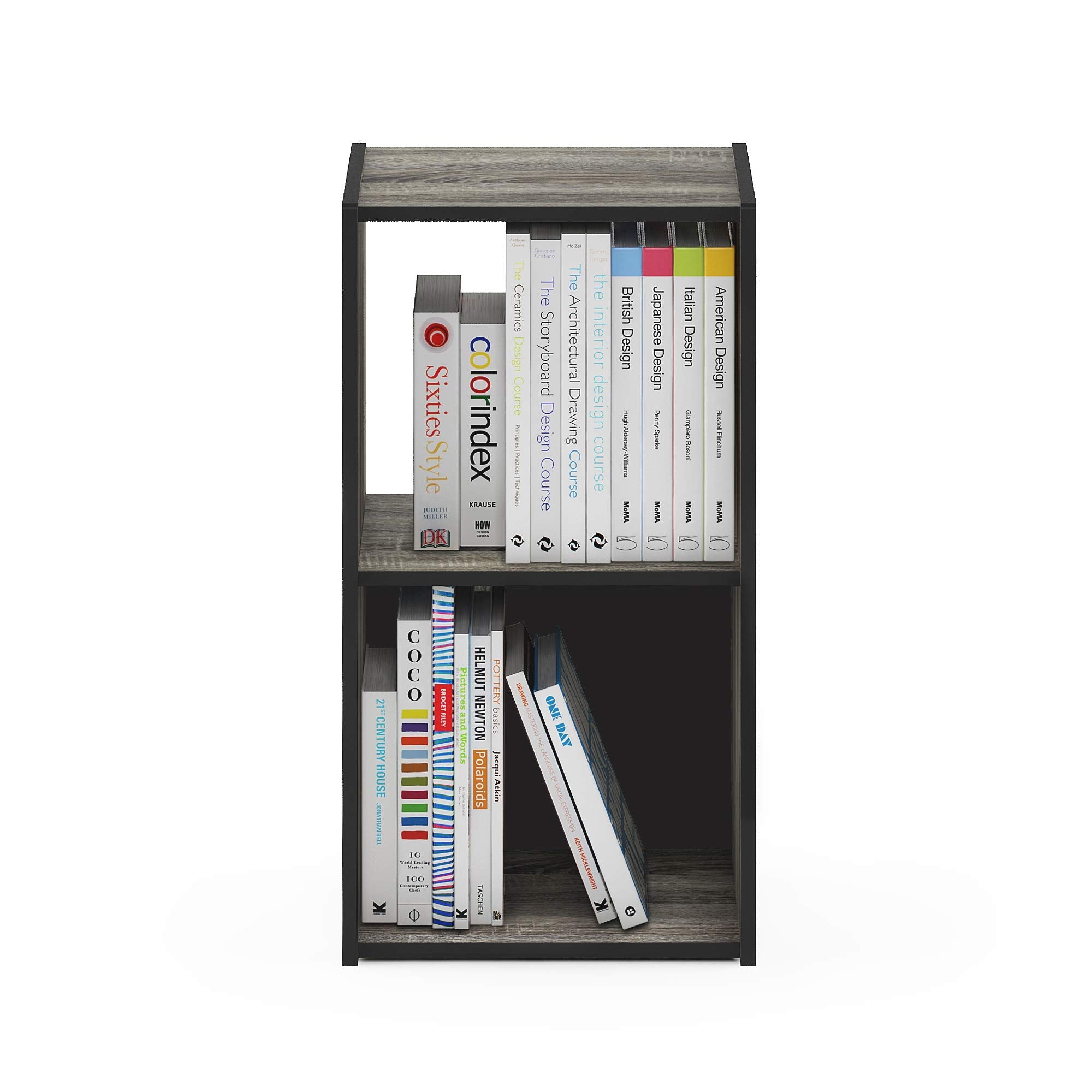 Furinno PELLI Book Shelf, 2x1 Bookshelf, Cube Storage Organizer Cabinet, 12.2 x 11.6 x 24.2, for Living Room, Bedroom, Home Office, French Oak/Black