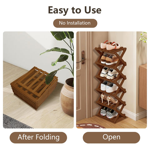 Simcat 7 Tier Natural Bamboo Shoe Rack,Space Saving Shoe Storage Organizer,Easy Assembly & Strong Design Shoes Stand Shelf Organiser for Closet
