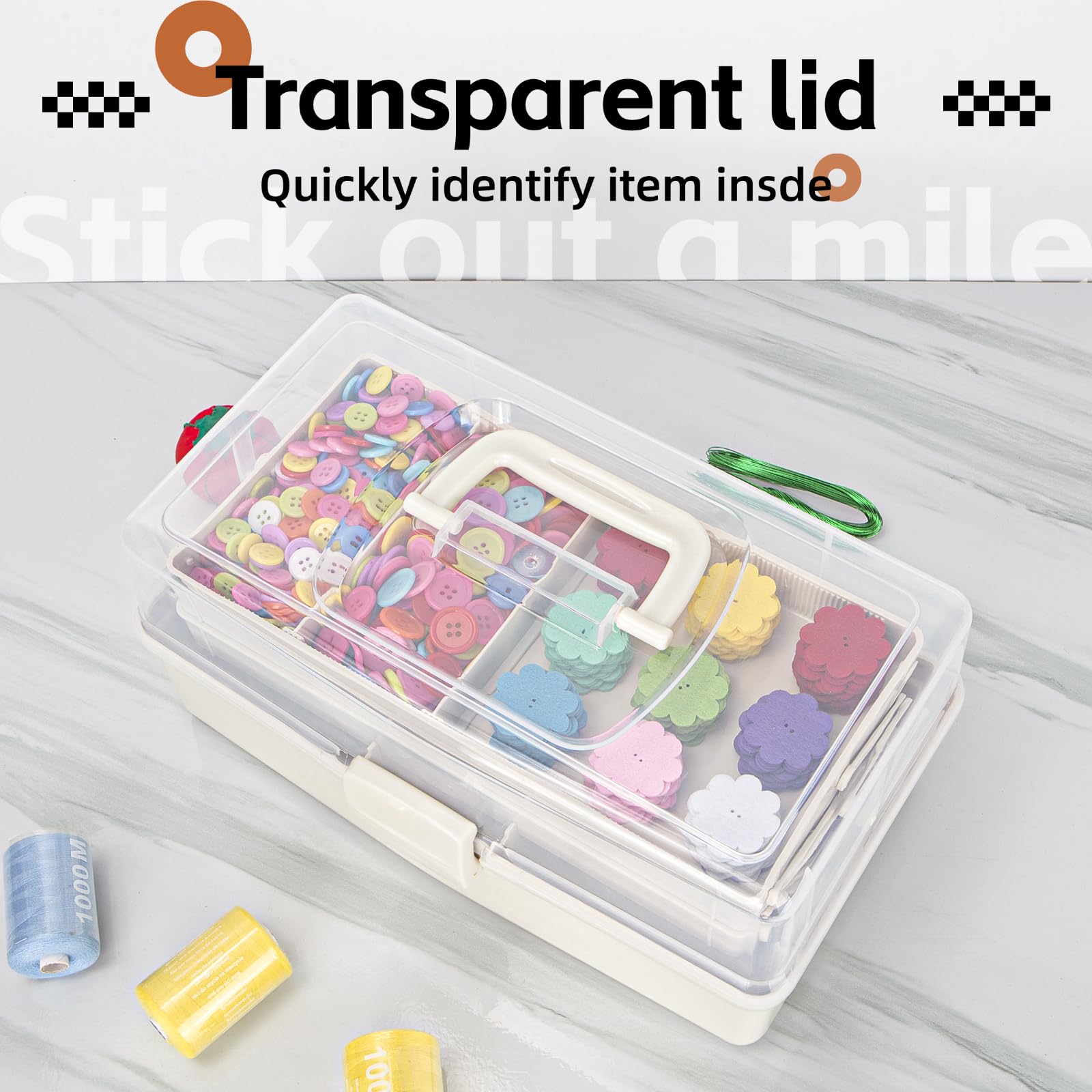 Creahaus 12.5in 3 Layer Multipurpose Storage Box/Craft Storage Boxes With Compartments/Plastic Tool Box/Medicine Storage Box/Hair Accessories