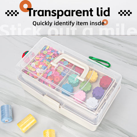 Creahaus 12.5in 3 Layer Multipurpose Storage Box/Craft Storage Boxes With Compartments/Plastic Tool Box/Medicine Storage Box/Hair Accessories