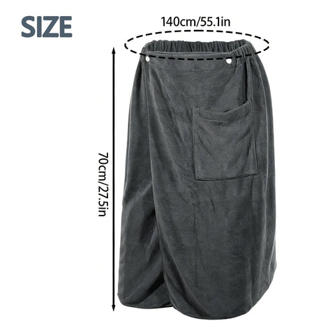 HUANYO Men's Bath Towel Wrap with Pocket – Adjustable, Super Absorbent Towel Skirt for Home, Gym, Spa, Beach & Pool (Grey)