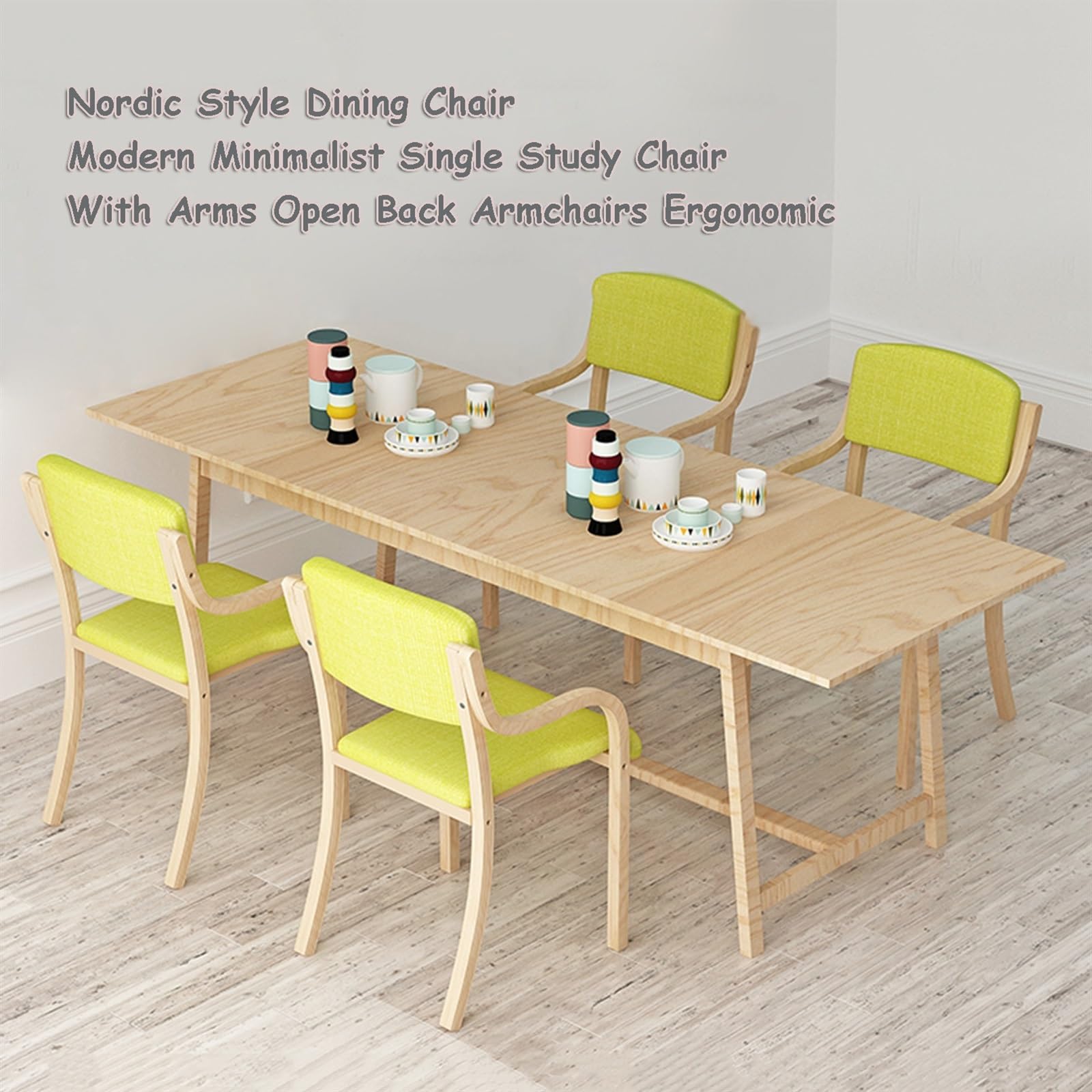 Solid Wood Dining Chairs with Arms Kitchen Chair Upholstered Living Room Armchair with Backrest Modern Office Leisure Lounge Reception Cafe Chairs