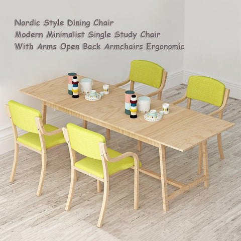 Solid Wood Dining Chairs with Arms Kitchen Chair Upholstered Living Room Armchair with Backrest Modern Office Leisure Lounge Reception Cafe Chairs