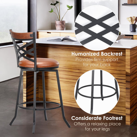Farini Swivel Bar Stools Set of 2, Country Style Chairs with Back and Footrest for Kitchen Island, Pub, Restaurant