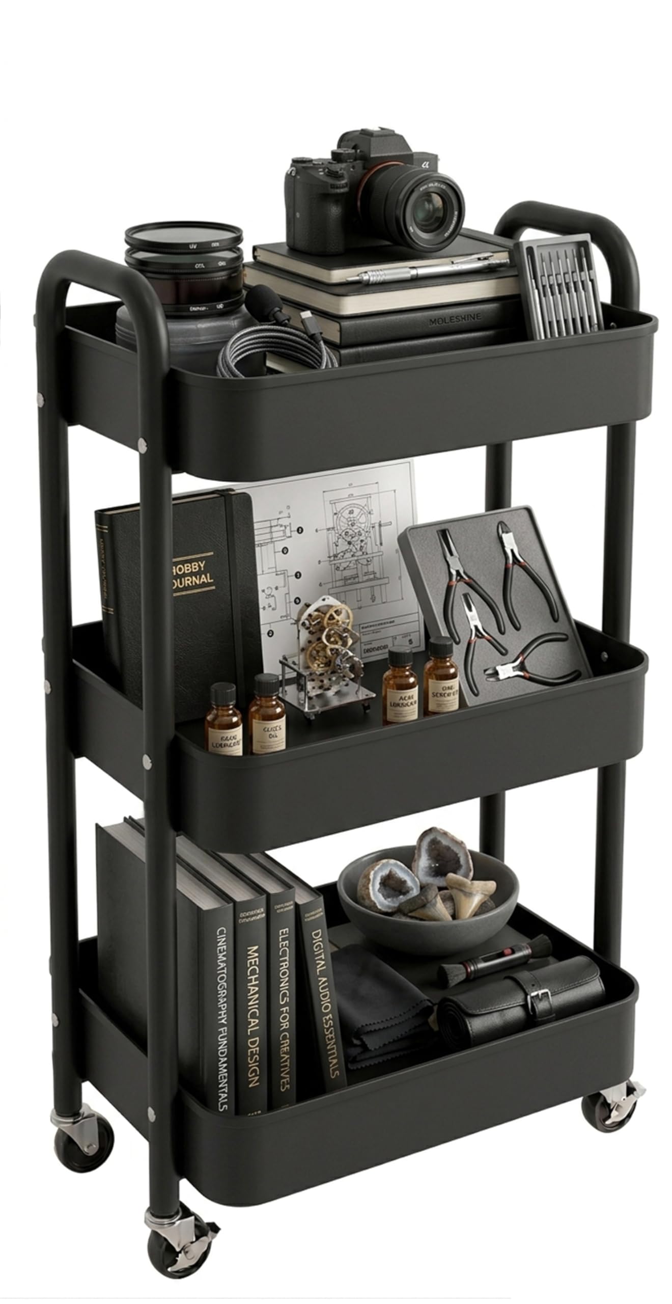 BSTHOK Storage Rolling Cart Trolley Metal Mobile Shelving Organiser with 360° Swivel Wheels for Kitchen, Bedroom