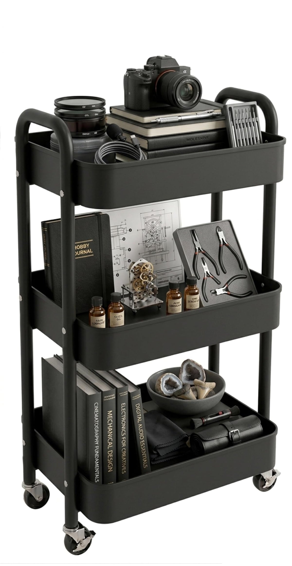 BSTHOK Storage Rolling Cart Trolley Metal Mobile Shelving Organiser with 360° Swivel Wheels for Kitchen, Bedroom