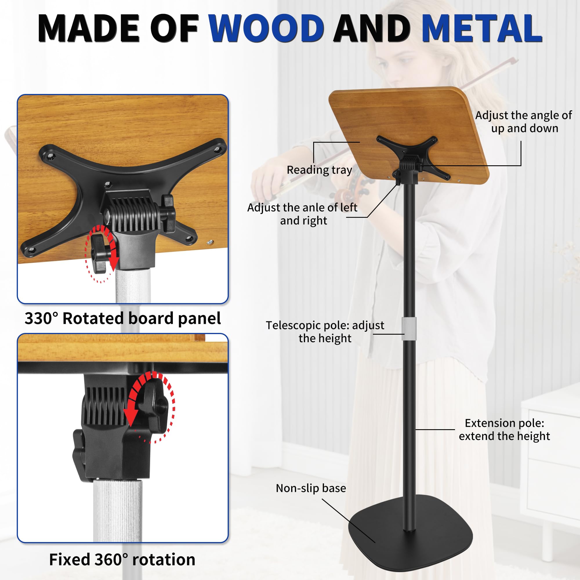 OUUTMEE Height Adjustable 50 to130CM Standing Reading Stand