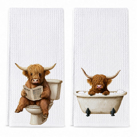 LUMIREX Hand Towels for Bathroom, Novel Highland Cow Bathroom Accessories, 2PCS (Otter)