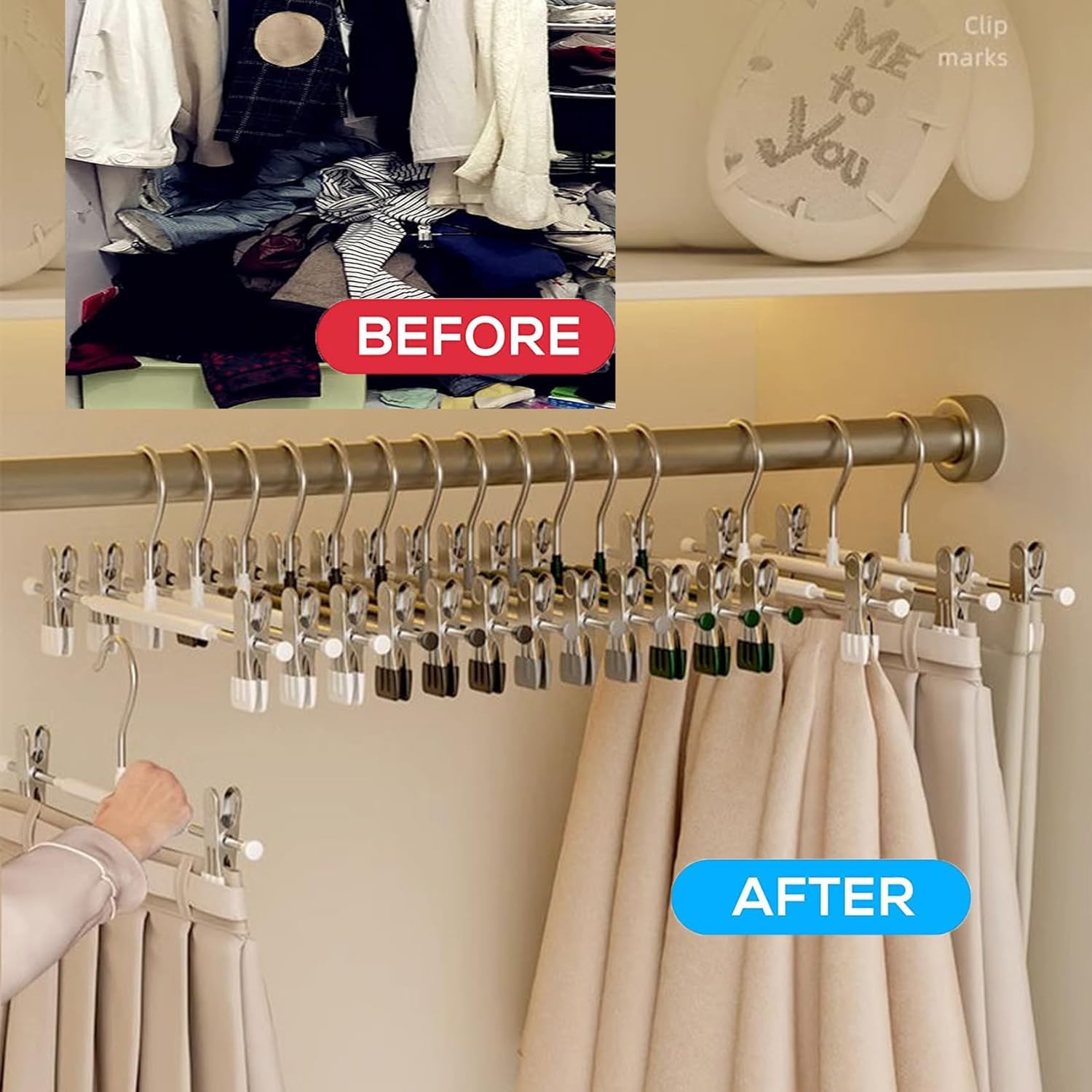 20Pack Trouser Hangers -Skirt Hangers with Adjustable Non Slip Clips Strong Chrome- Space Saving Pant Hangers,Heavy Duty Metal Hangers for Shorts