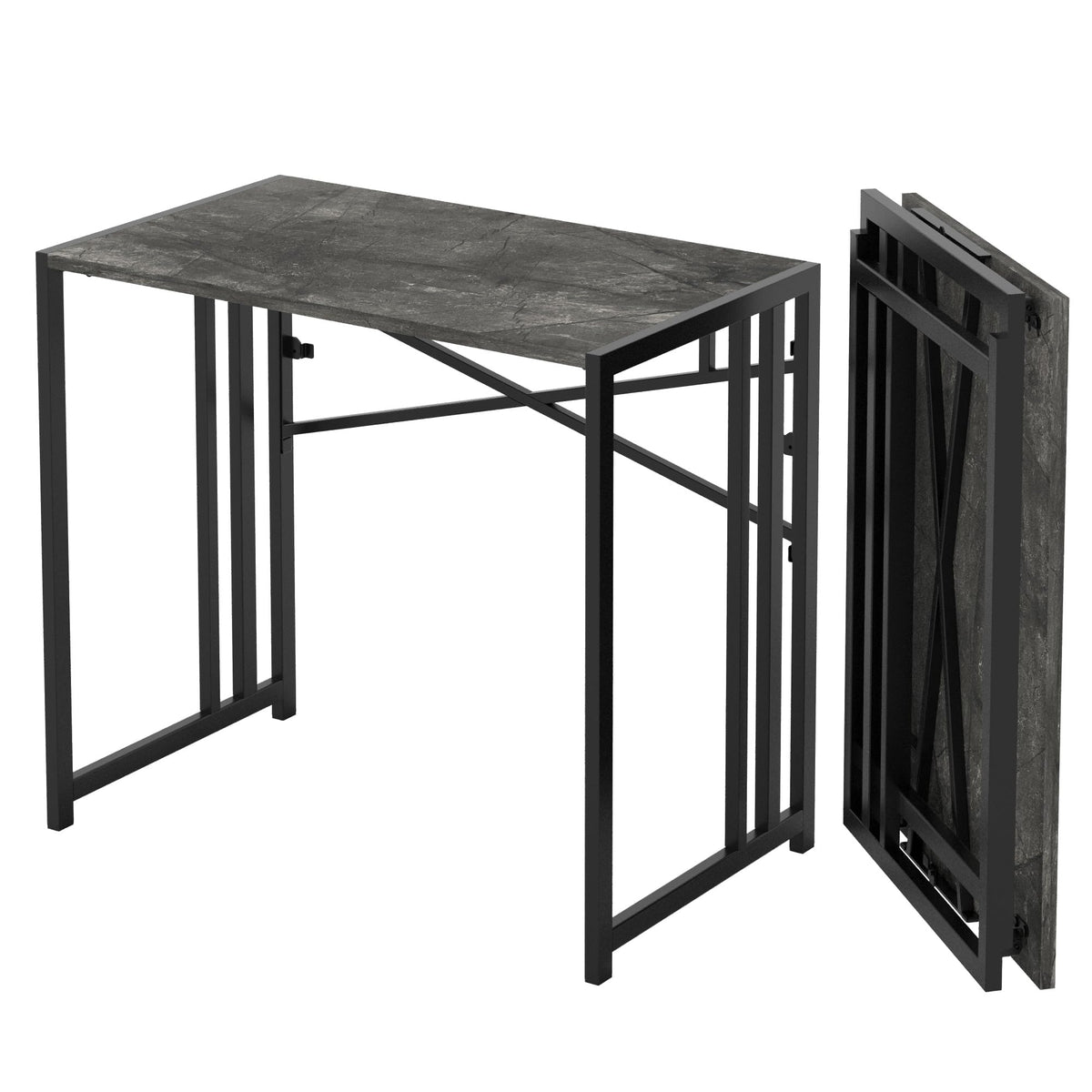 Lutown-Teen 90 cm Small Folding Desk No Assembly Required, Grey