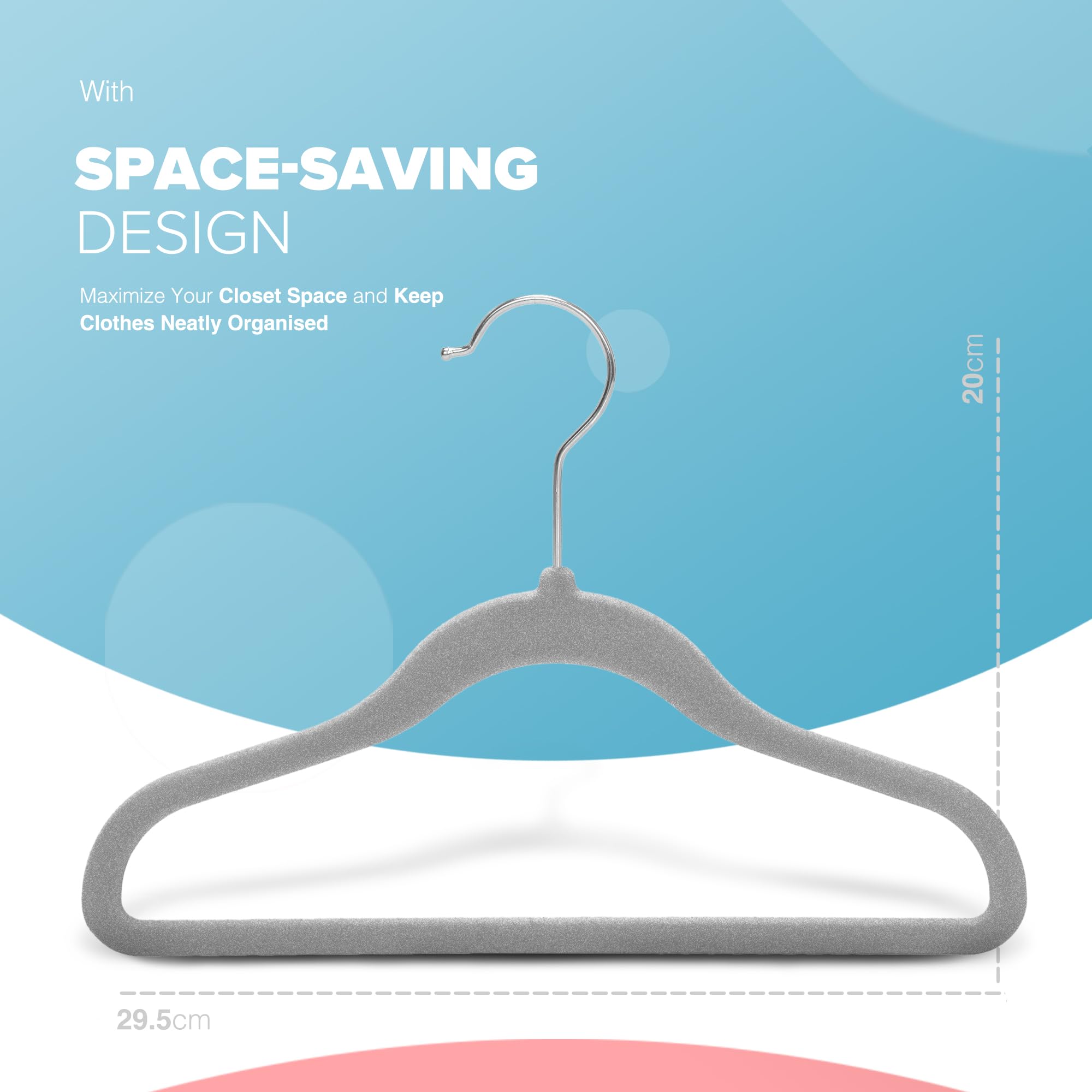 Kidoola 20 Velvet Baby Hangers, Nursery Coat Clothing Hangers for Babies, Infant, Toddlers and Kids, Unisex for Boys or Girls up to 24 Months (Grey)