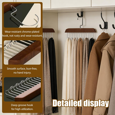 2Pcs Belt Hanger for Closet, Belt Hanger for Wardrobe, Wooden Belt Organizer with 8 Hooks Space Saving Tie Rack Wooden Sturdy 8 Hook Belts Holder for