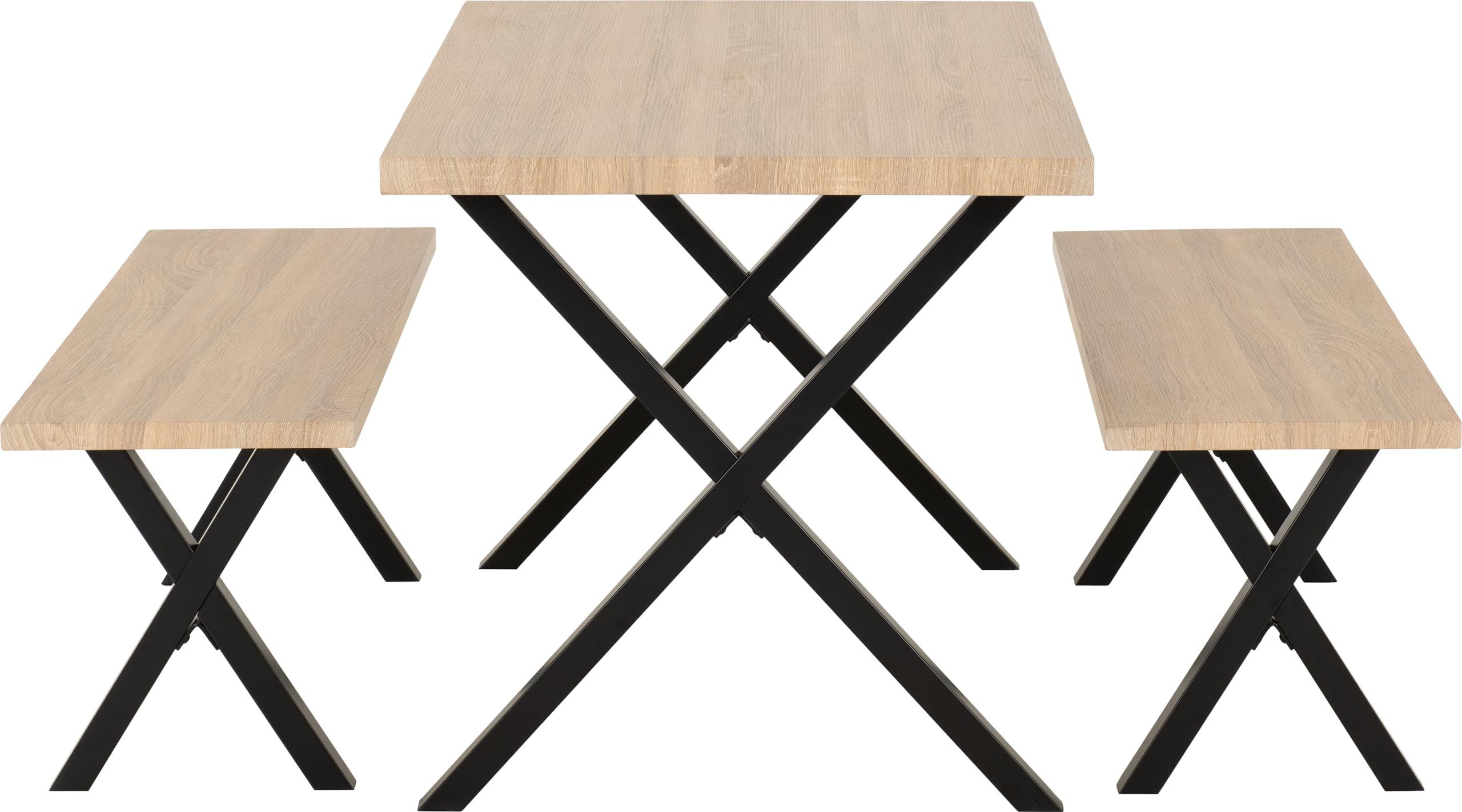Seconique Buxton Dining Bench Set In Light Oak Effect/Black