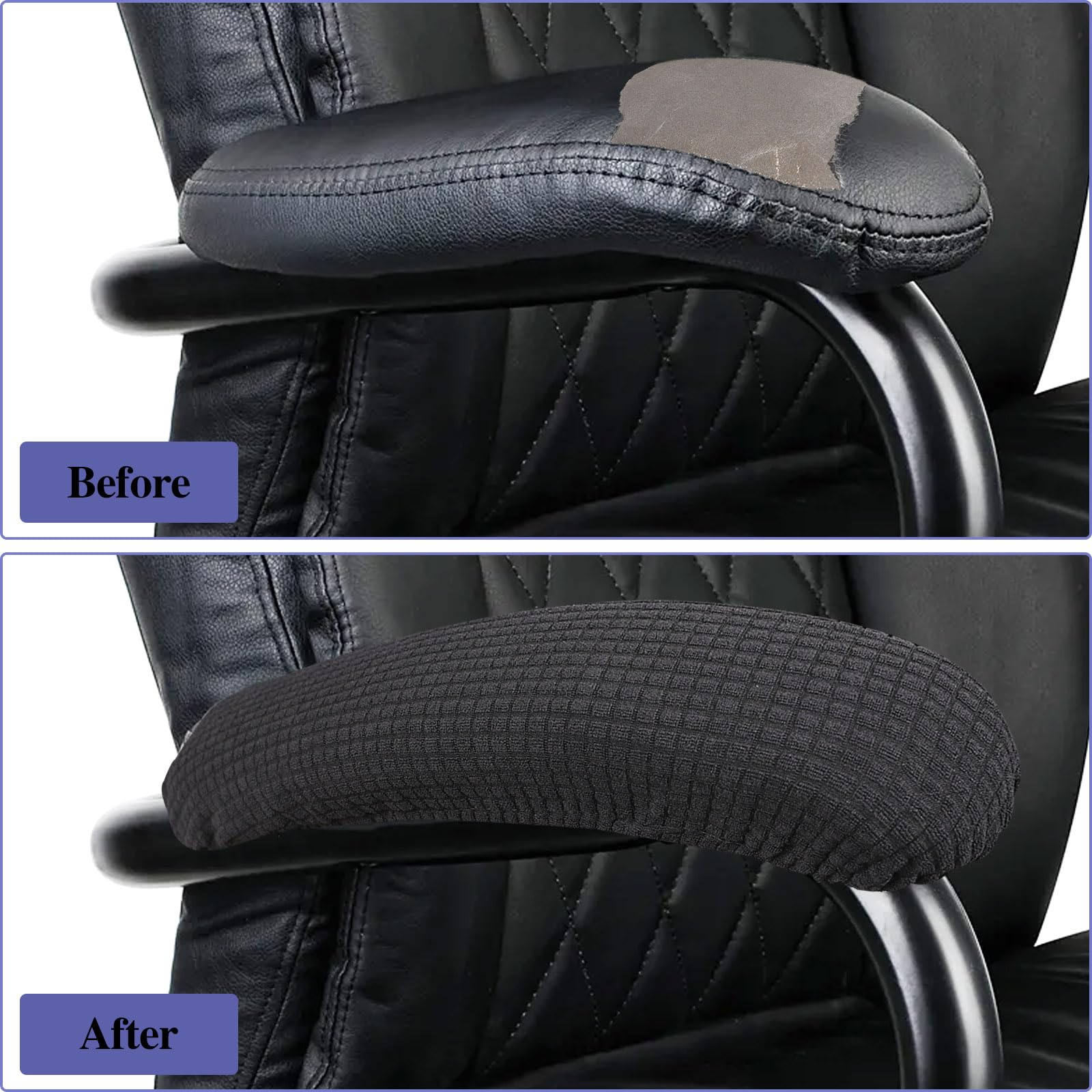 KALIONE 2Pcs Office Chair Arm Covers, Black Armrest Slipcover Pads, Elastic Computer Arm Protectors